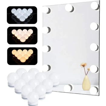 Огледало за грим, led крушки, тоалетни масички USB 12V, Осветление, тоалетна маса във вана с регулируема яркост, led светлини за огледала
