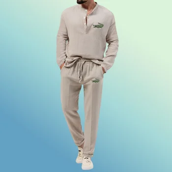 Есенна новост 2023, Топла разпродажба, мъжки однотонная ежедневни тениски с дълъг ръкав, Тенденцията в комплект с дълги панталони