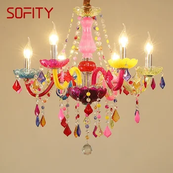 Кристална окачен лампа SOFITY в европейски стил, Розова свещ за стаята на момичетата, Луксозна фоайе, ресторант, спалня, вила, полилей
