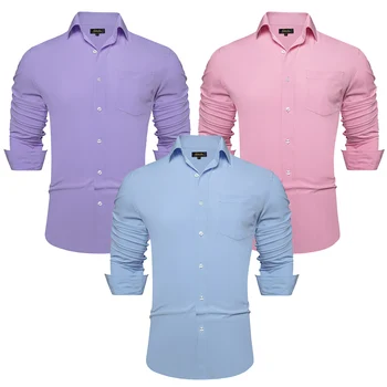 Класически мъжки обикновена риза с дълъг ръкав, с един накладным джоб, официалната делова риза за офиса, Ежедневни мъжки дрехи