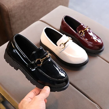 Детски кожени обувки за момчета, нова мода 2024, детски тънки обувки в стил ретро, студентски черни обувки, за да се изяви в британски стил.