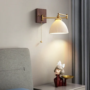Класически Сгъваем, с монтиран на стената лампа, малка странична лампа за спалня, Обзавеждане с Медна лампа за всекидневната, Разтегателен ключа на шнуре, Разтегателен лампа