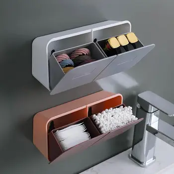 Стенен Кутия за съхранение на Многофункционален Диспенсер за съхранение на Памучни тампони Прахоустойчив Калъф за малки бижута Кутия-Органайзер за баня