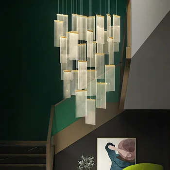 Луксозна модерна led полилей за стълби, нов креативен дизайн, подвесное осветление за коридор, вила, злато, дълга акрилна лампа за дома на закрито