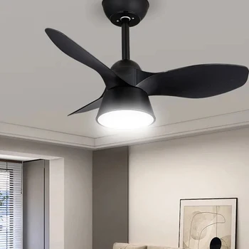 Минималистичен умен вентилатор на тавана, led енергоспестяващ източник на светлина, креативна хол, домашен интериор, Черен, бял, силен вятър